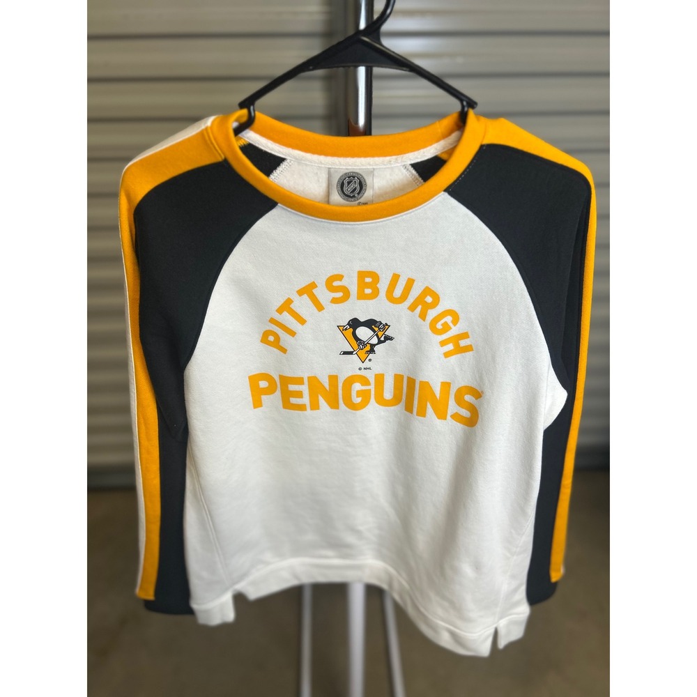 NHL Sweatshirt Womens S White Pittsburgh Penguins Raglan Graphic Long Sleeve